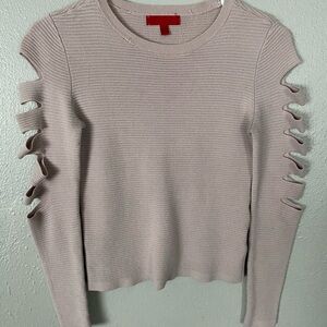 Jennifer Lopez Cream Ribbed Cut Out Blouse